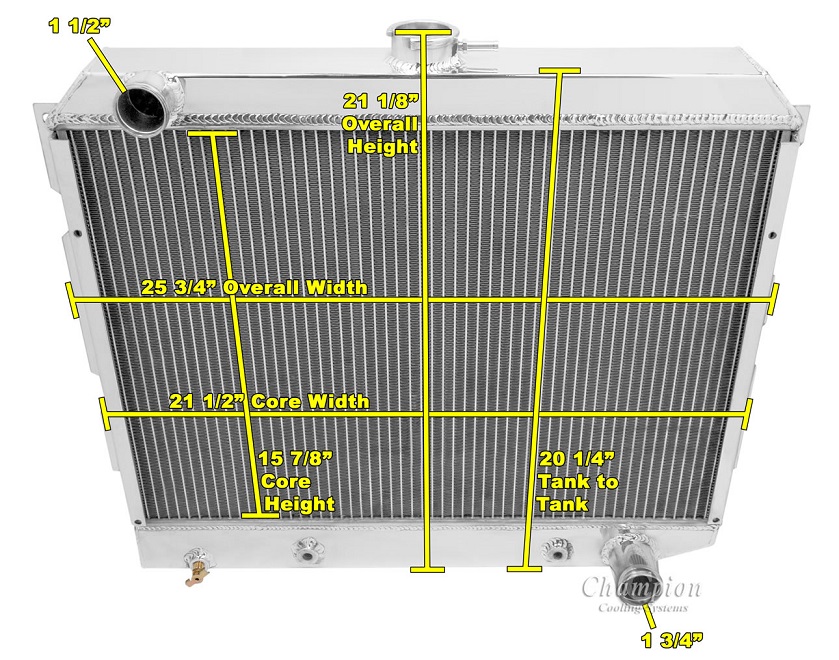 1970-1974 Plymouth Duster 4-Row Radiator, Shroud, Dual Fan Combo