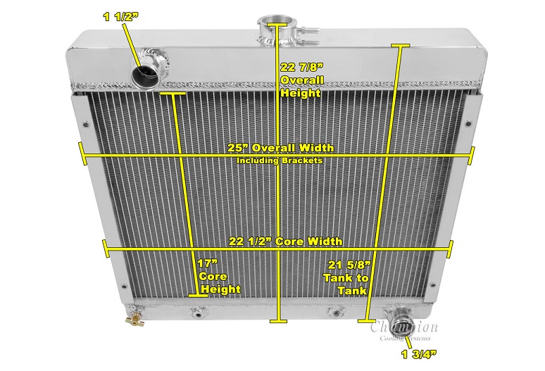 19701972 Plymouth Duster 3Row Radiator, Shroud, Dual Fan Combo