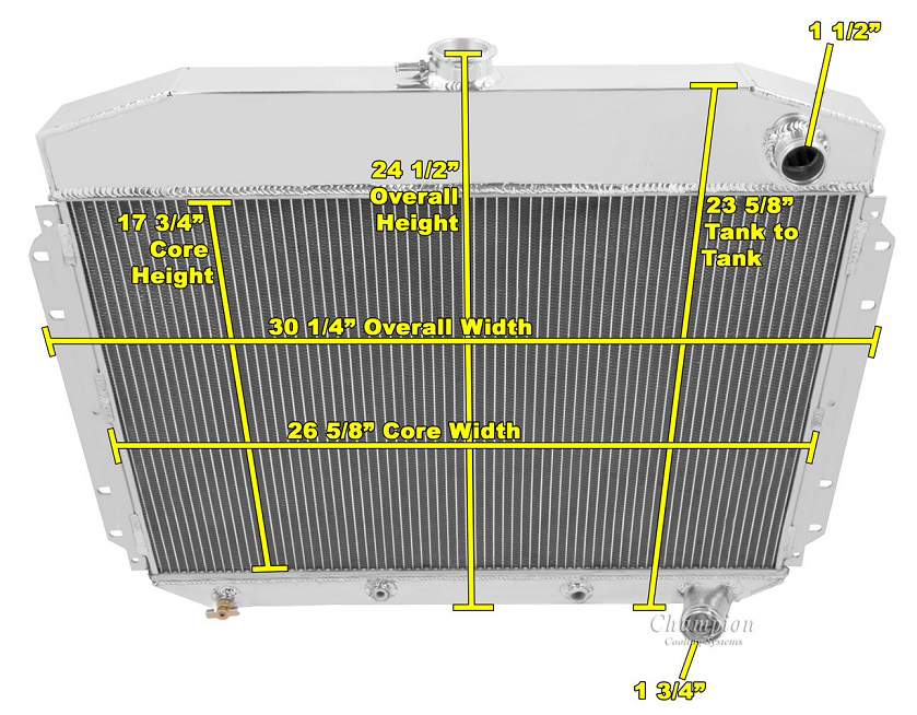 1961-1964 Ford Truck, F100 LS Swap 3-Row Radiator, Shroud, 12in Dual ...